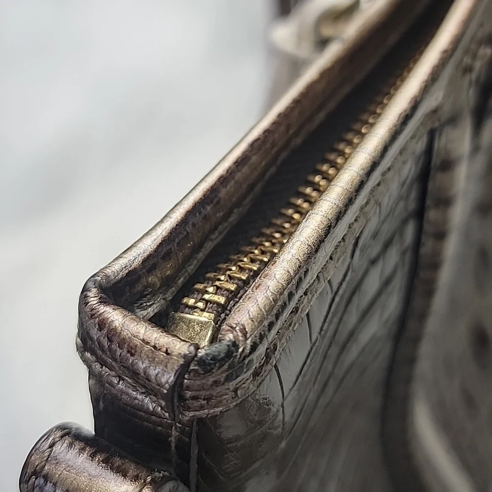 BRAHMIN Mini Asher Elmwood Padua Croc Embossed Convertible‎ Tote Satchel Bag